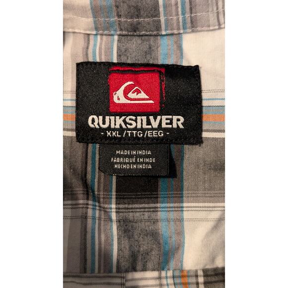 Quiksilver Black Gray Teal Plaid Short Sleeve Button Front Shirt Mens Sz XXL - Picture 3 of 10
